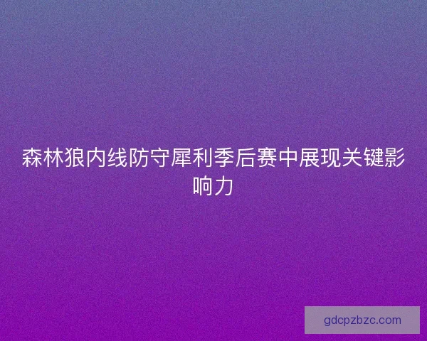 森林狼内线防守犀利季后赛中展现关键影响力
